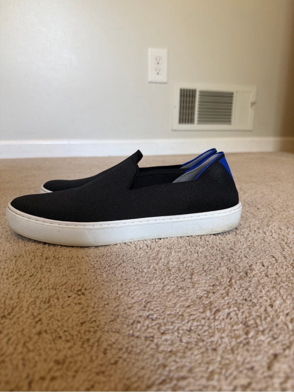 Women’s Slip-On Canvas Sneakers - Black with Blue Accent 9.5M